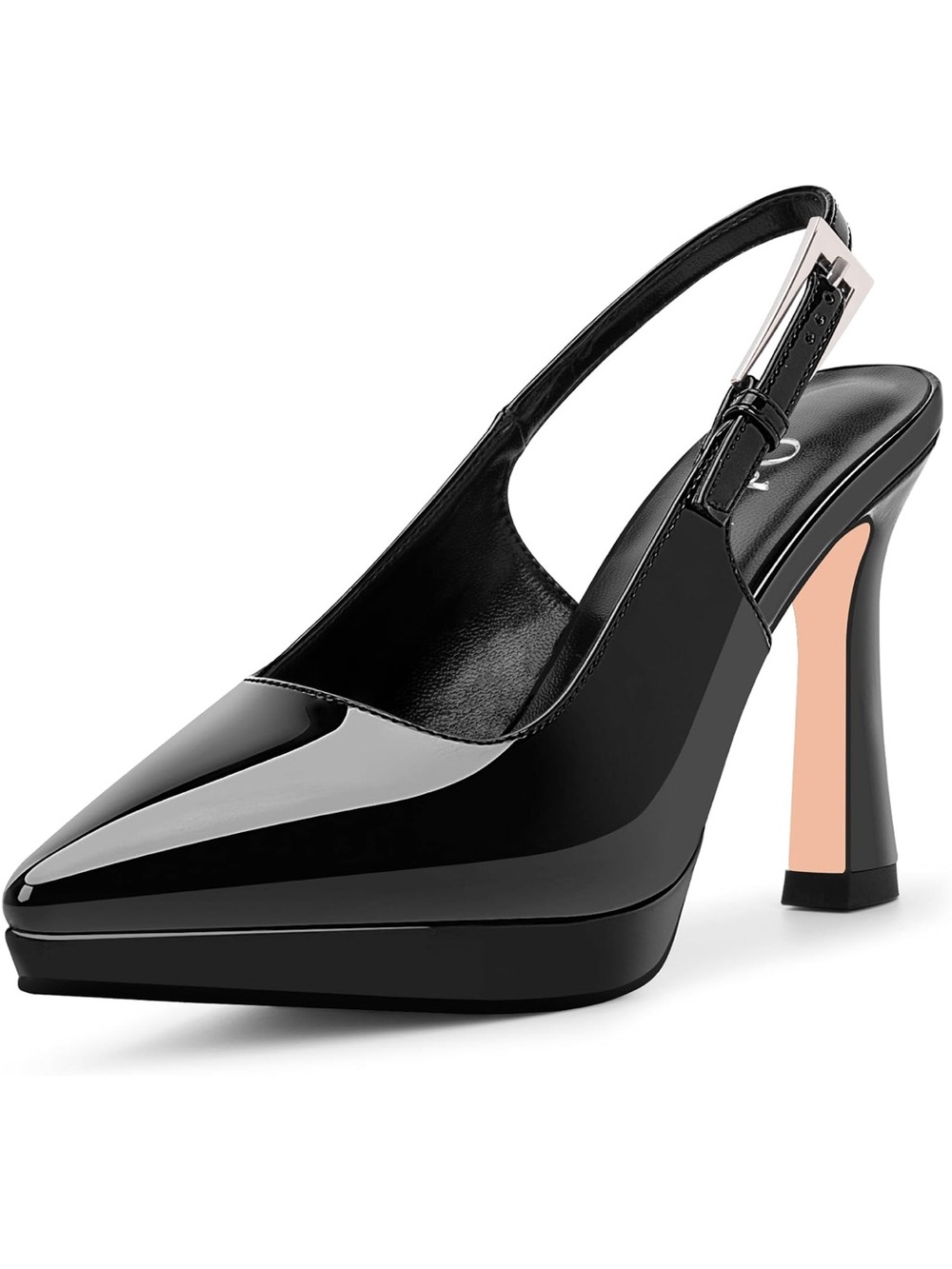 Odetina Black Patent Slingback High Heel Pumps